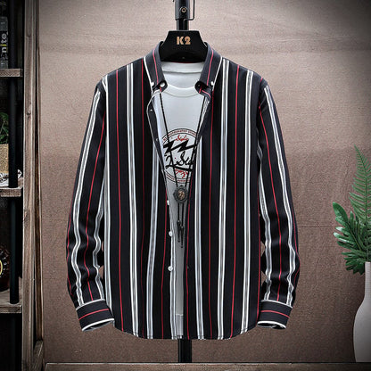 Camicia da Uomo a Maniche Lunghe con Colletto a Rever e Motivo a Righe