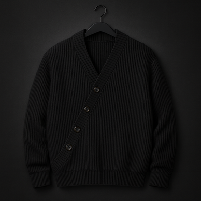 Cardigan da Uomo con Bottoni Inclinati e Texture a Maglia a Coste