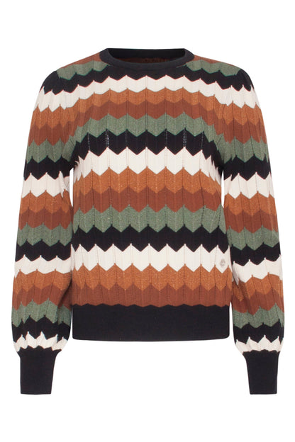 Dame Striktrøje med Retro Grafisk Mønster og Løs Pasform