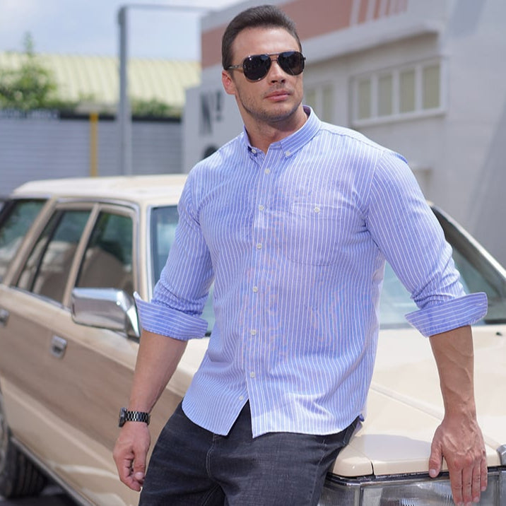 Camisa de Hombre de Manga Larga Primaveral Tallas Cómodas con Motivo de Rayas