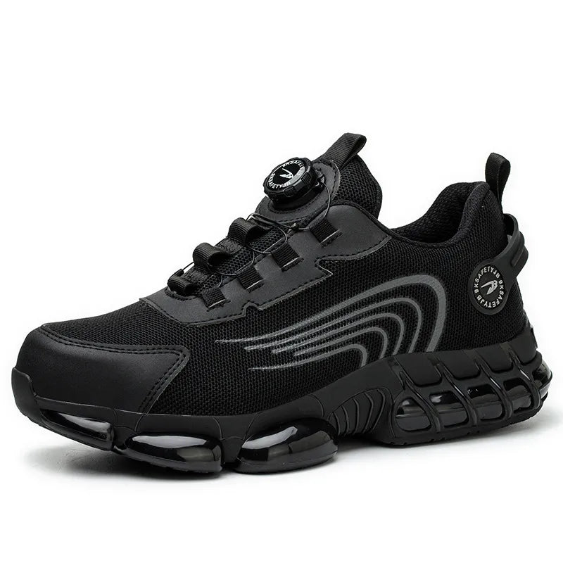 Scarpa sportiva nera con suola ammortizzata, design moderno e lacci elastici. Ideale per corsa e fitness. Scarpe da ginnastica uomo.
