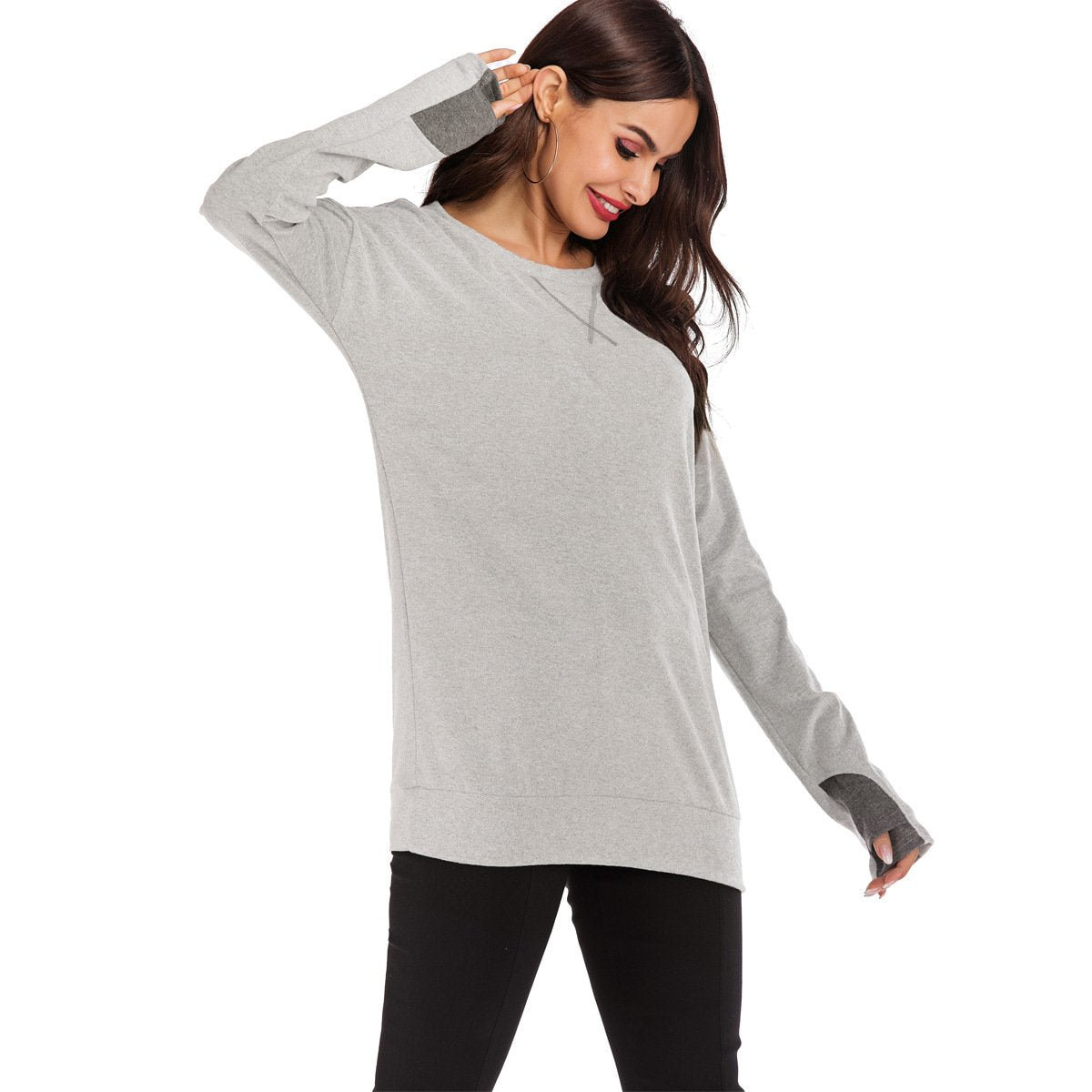 Maglione Pullover Donna a Maniche Lunghe con Scollo Rotondo, Vestibilità Ampia e Colore Tinta Unita