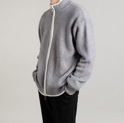 Herrecardigan med løs pasform, frontåbning og lange ærmer