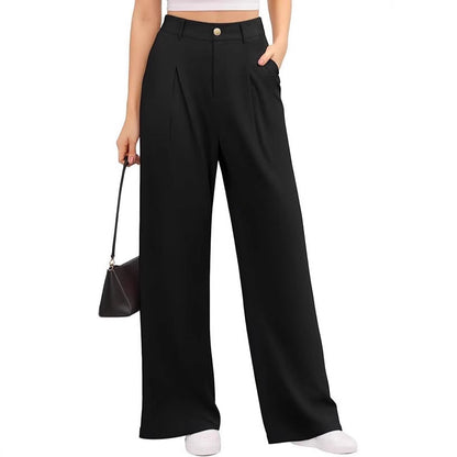 High-Waisted Women's Pants in Stretch Fabric with Wide Leg