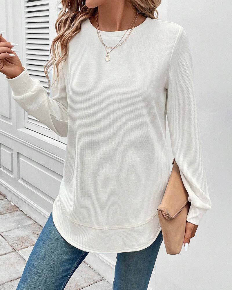 Top a maniche lunghe con scollo rotondo e colore solido per Abbigliamento quotidiano
