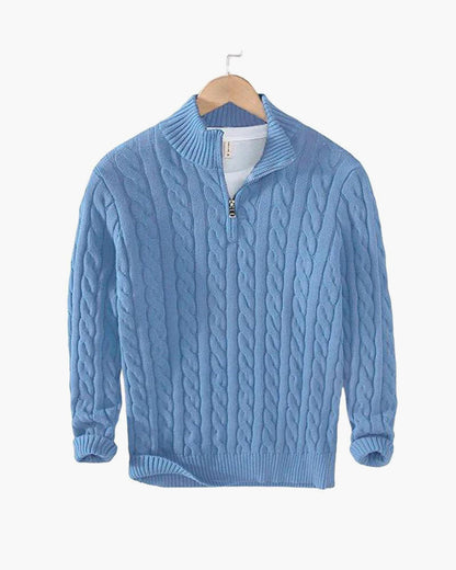 Maglione da Uomo con Lavorazione a Treccia e Mezza Zip a Collo Alto