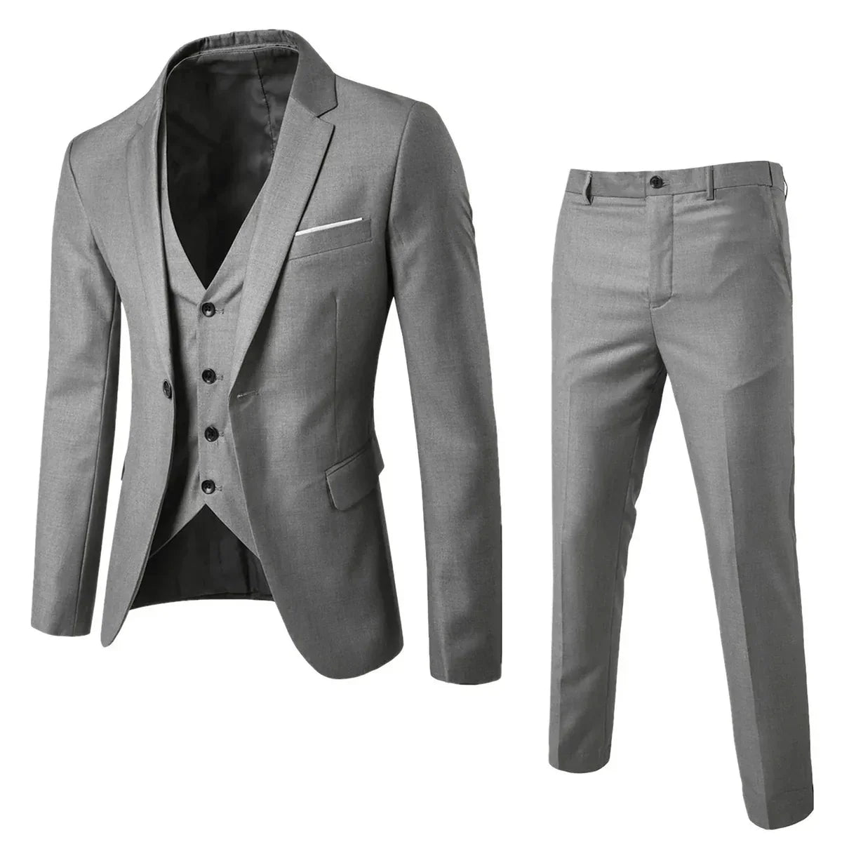 Completo da uomo tre pezzi elegante con gilet e pantaloni per cerimonie e ufficio