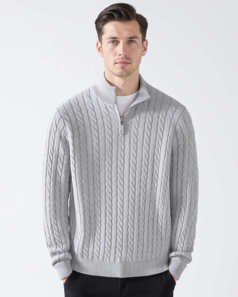 Maglione da Uomo con Lavorazione a Treccia e Mezza Zip a Collo Alto