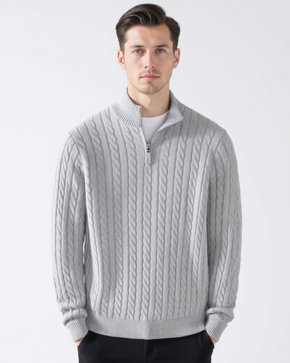 Maglione da Uomo con Lavorazione a Treccia e Mezza Zip a Collo Alto