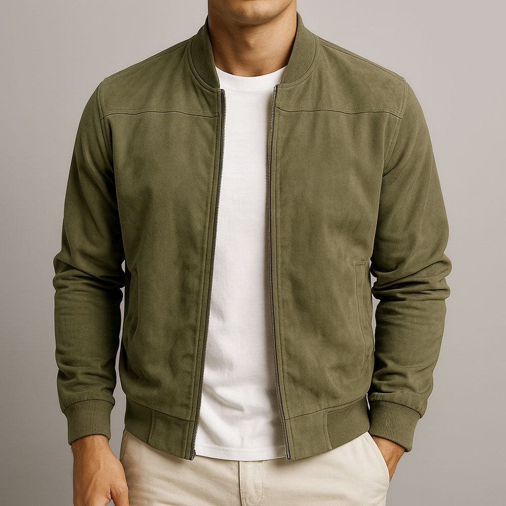 Giacca da Uomo in Camoscio Slim Fit Stile Bomber Minimalista