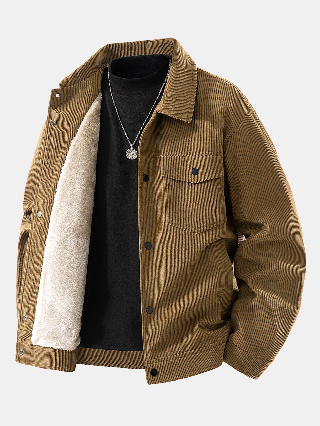 Giacca da Uomo Autunnale con Fodera in Pelliccia Sintetica e Chiusura a Bottoni a Scatto