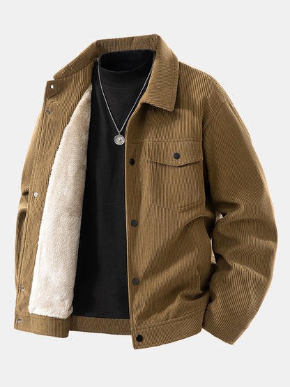 Giacca da Uomo Autunnale con Fodera in Pelliccia Sintetica e Chiusura a Bottoni a Scatto
