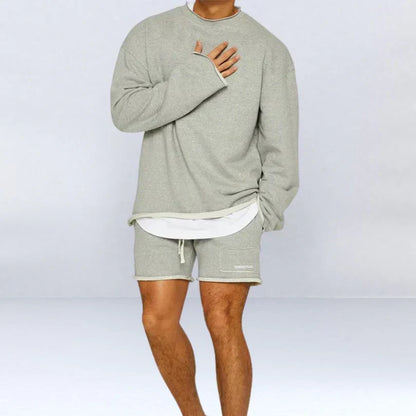 Set estivo da uomo con camicia a maniche corte e pantaloncini in tessuto traspirante
