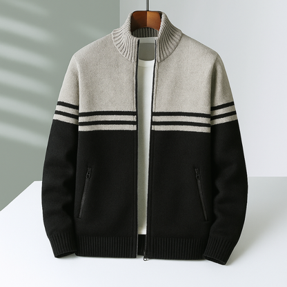 Giacca Uomo in Cotone Lavorata a Maglia con Chiusura a Zip e Orli a Costine