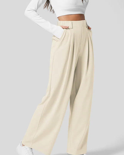 Pantaloni da Donna a Vita Alta in Maglia Waffle con Gamba Ampia