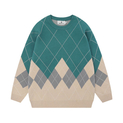 Maglione da Donna Pullover con Motivo a Rombi e Scollo Tondo