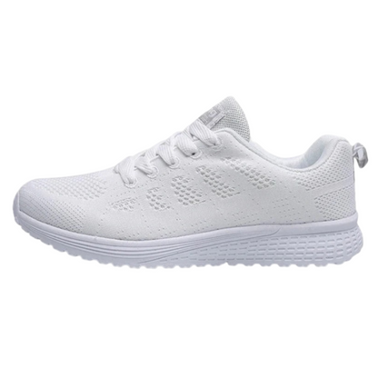 Scarpa da ginnastica bianca unisex, design traspirante in tessuto mesh, suola antiscivolo, ideale per sport e tempo libero.