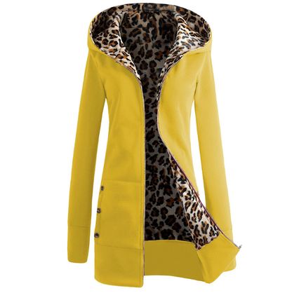 Chaqueta de invierno para mujer con capucha, estampado de leopardo y forro grueso