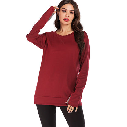 Maglione Pullover Donna a Maniche Lunghe con Scollo Rotondo, Vestibilità Ampia e Colore Tinta Unita
