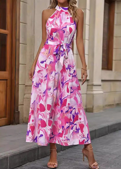 Abito a Vita Alta con Stampa Boho e Maniche Lunghe | Ideale per Primavera ed Estate