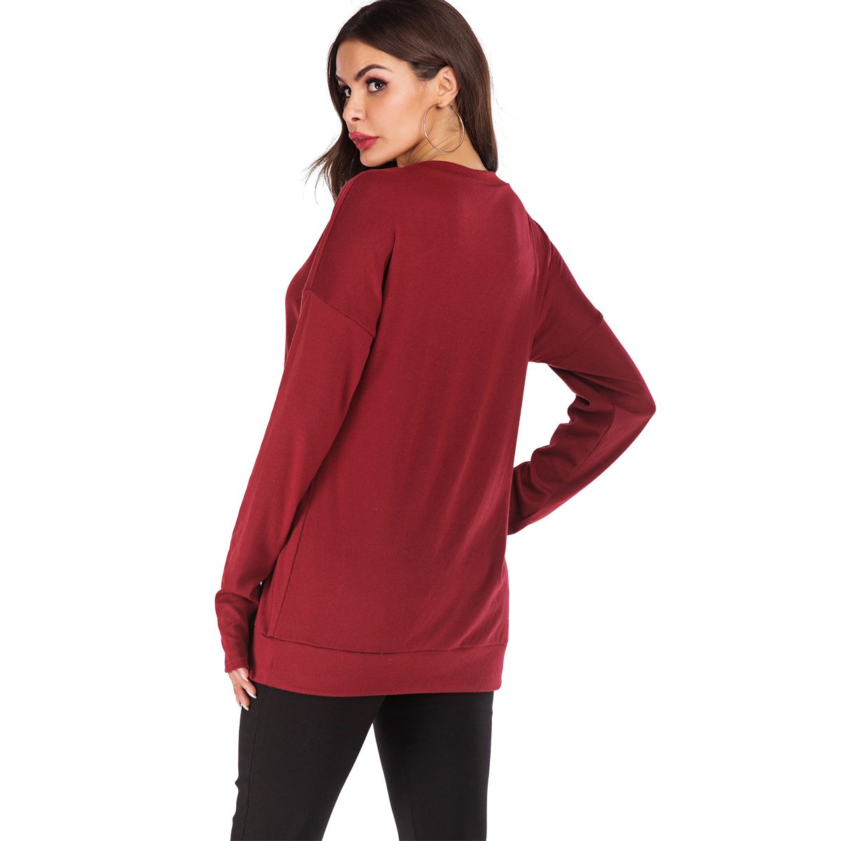 Maglione Pullover Donna a Maniche Lunghe con Scollo Rotondo, Vestibilità Ampia e Colore Tinta Unita