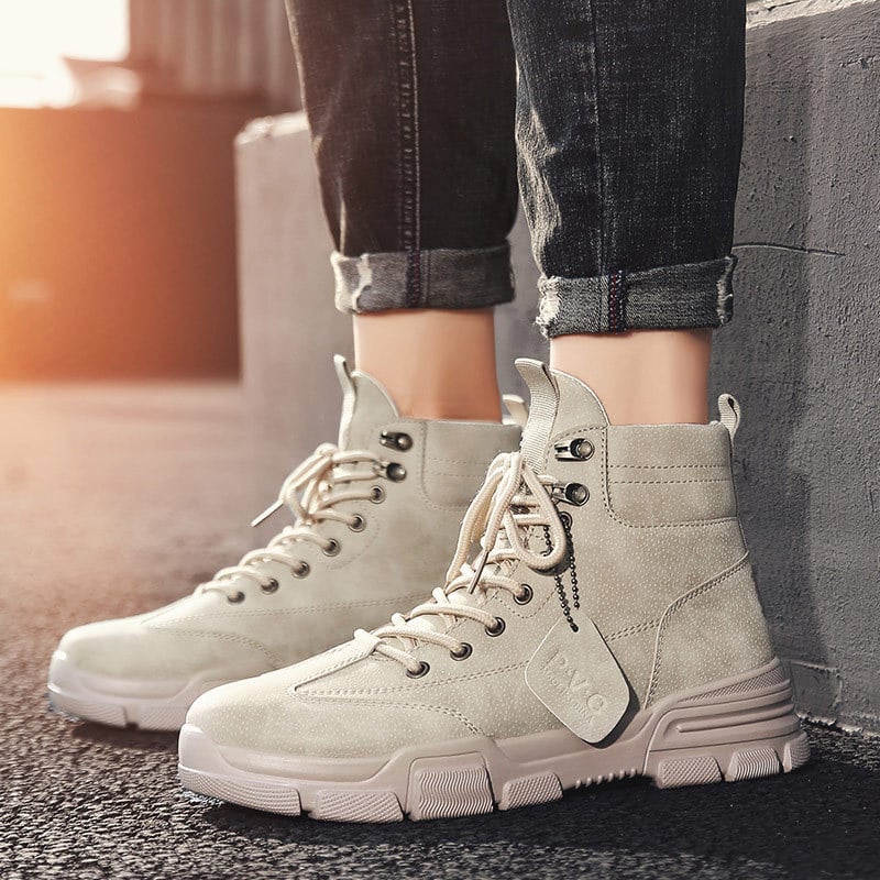 Herrestøvler til arbejde med snørebånd og gummisål, midt på læggen