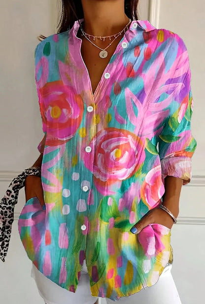 Women's Long Sleeve Shirt with 3D Print and Pattern