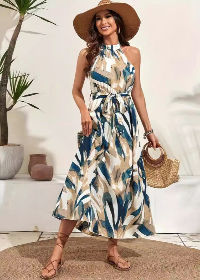 Abito a Vita Alta con Stampa Boho e Maniche Lunghe | Ideale per Primavera ed Estate