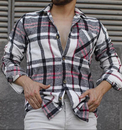 Camicia a Quadri in Misto Lana con Colletto e Maniche Lunghe Ideale per la Primavera e l'Autunno