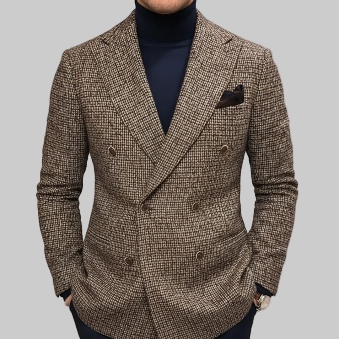 Blazer Doppiopetto da Uomo Vestibilità Strutturata Motivo Pied de Poule