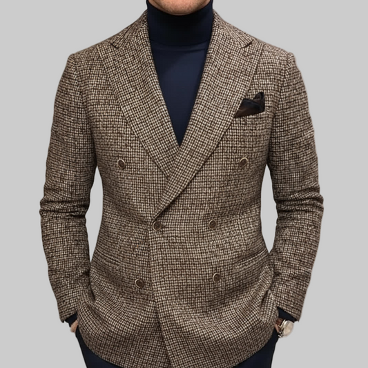 Blazer Doppiopetto da Uomo Vestibilità Strutturata Motivo Pied de Poule