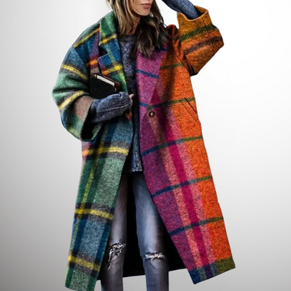 Elegante Cappotto Lungo a Quadri per Donna