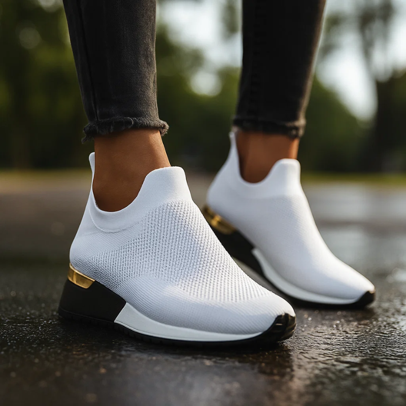 Sneakers Slip-On da Donna con Mesh Traspirante e Tallone Metallizzato