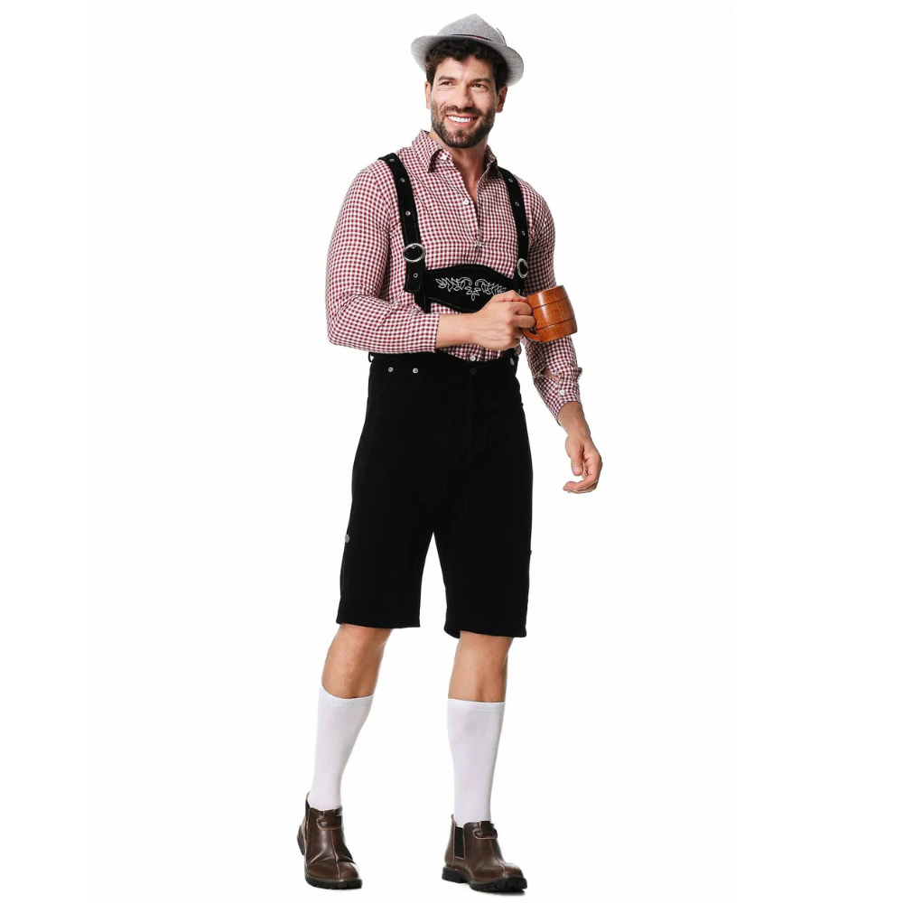 Set Lederhosen da Uomo Oktoberfest Tre Pezzi con Camicia e Cravatta