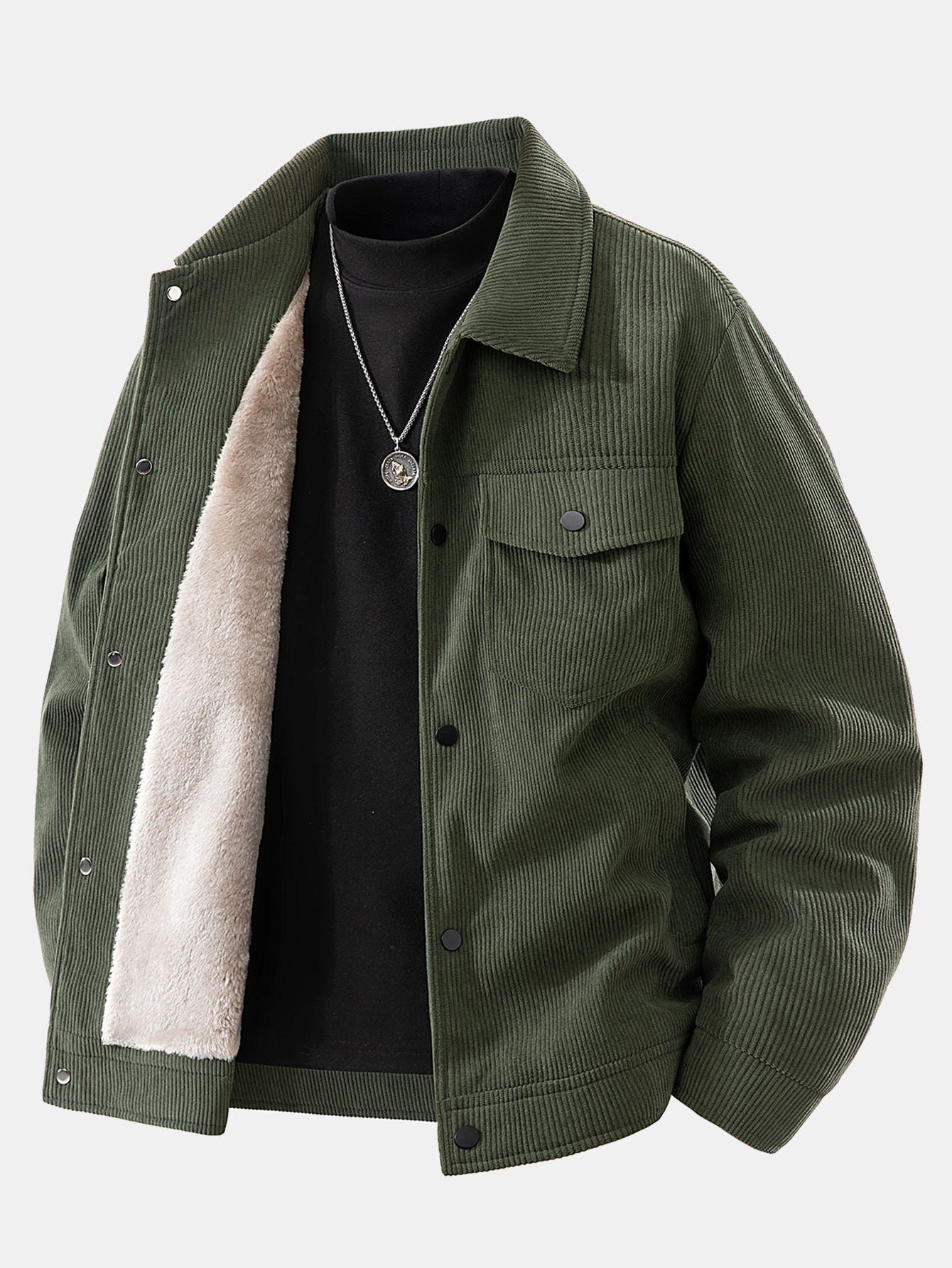 Giacca da Uomo Autunnale con Fodera in Pelliccia Sintetica e Chiusura a Bottoni a Scatto
