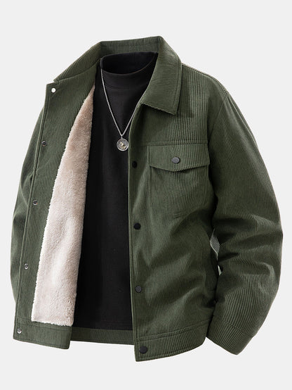 Giacca da Uomo Autunnale con Fodera in Pelliccia Sintetica e Chiusura a Bottoni a Scatto