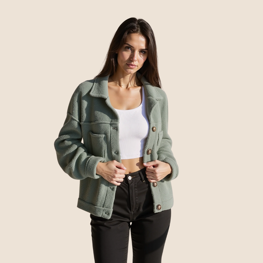 Chaqueta de mujer otoñal de forro polar con ajuste favorecedor y bolsillos