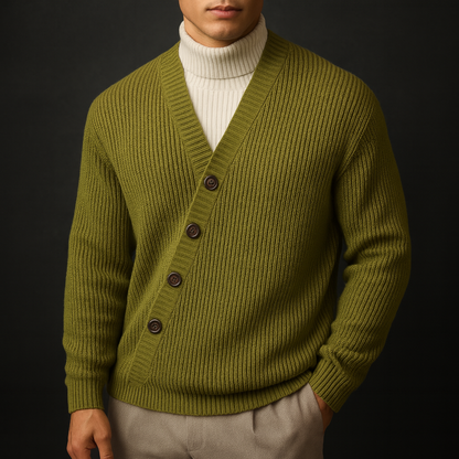 Cardigan da Uomo con Bottoni Inclinati e Texture a Maglia a Coste