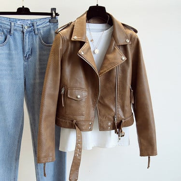 Chaqueta Biker de Mujer Slim Fit con Estampado de Serpiente, Cuello Solapa y Cierre de Cremallera