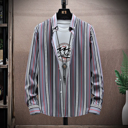 Camicia da Uomo a Maniche Lunghe con Colletto a Rever e Motivo a Righe