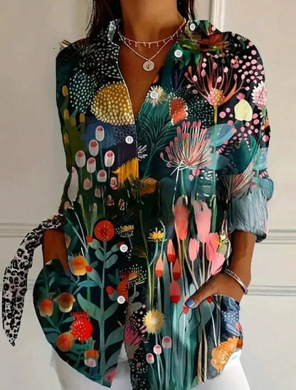 Women's Long Sleeve Shirt with 3D Print and Pattern