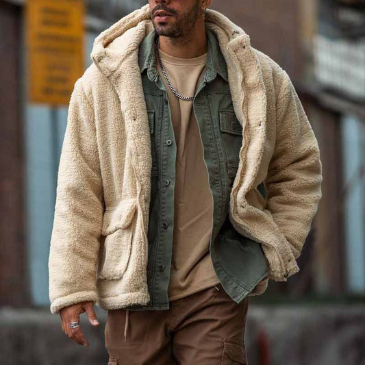 Cappotto Invernale da Uomo con Cappuccio e Tasche a Toppa