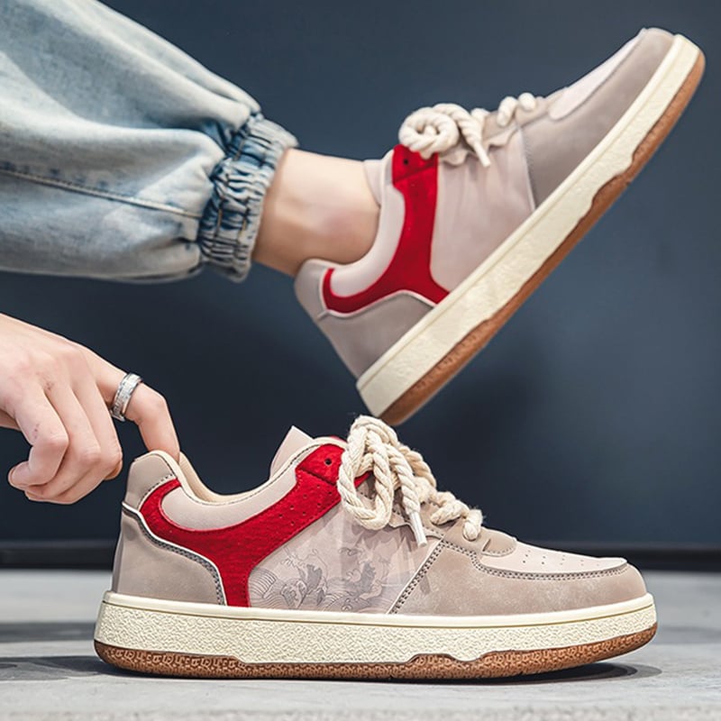 Herresko med snørebånd, tyk gummisål og rund snude