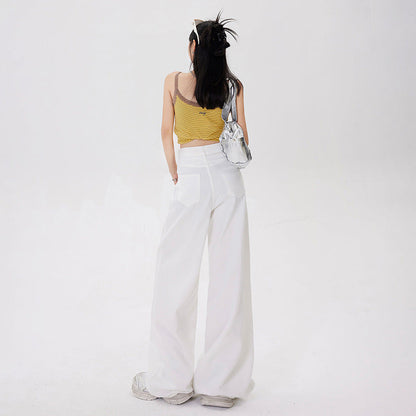 Jeans da Donna a Vita Alta a Gamba Larga con Design Retrò