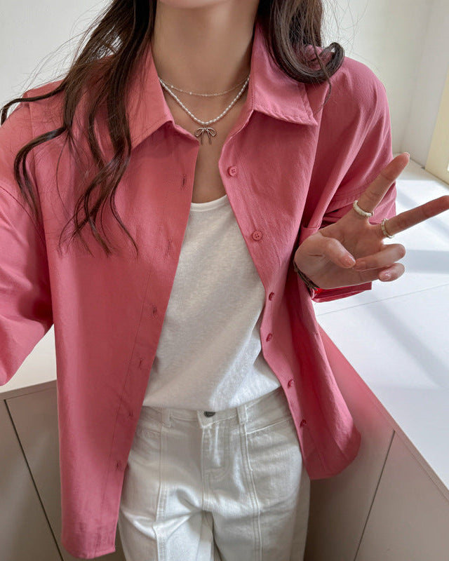 Camicia da Donna a Manica Lunga Tinta Unita con Vestibilità Ampia e Taglie Plus