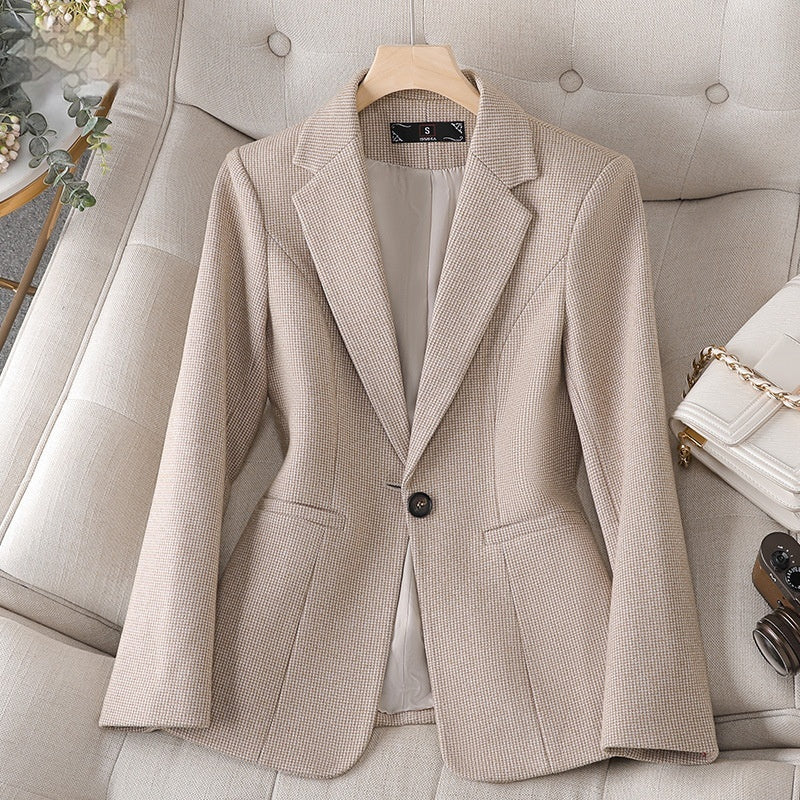 Blazer da donna pied-de-poule con maniche lunghe e chiusura a bottone | Ideale per autunno e inverno