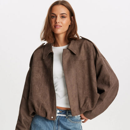 Giacca Oversize da Donna con Effetto Suede