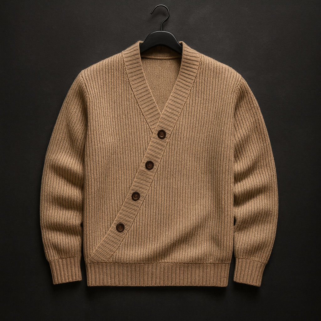 Cardigan da Uomo con Bottoni Inclinati e Texture a Maglia a Coste