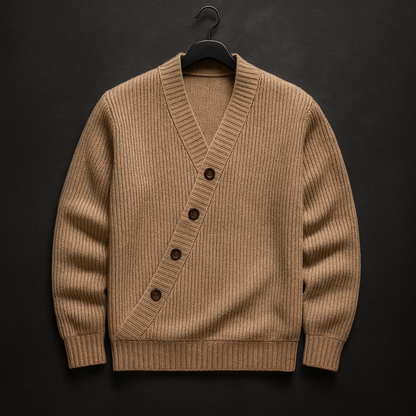 Cardigan da Uomo con Bottoni Inclinati e Texture a Maglia a Coste