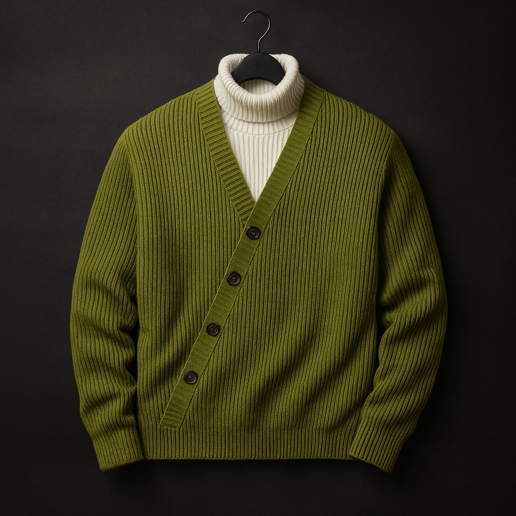 Cardigan da Uomo con Bottoni Inclinati e Texture a Maglia a Coste